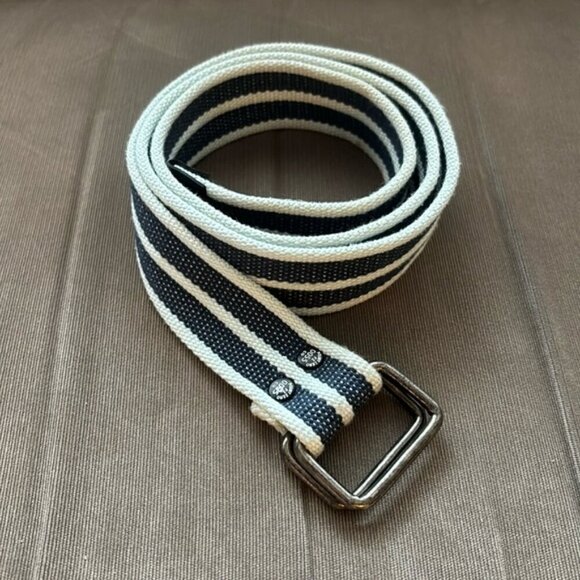 Point Zero Canvas Double Ring Belt Blue Striped - Picture 1 of 6